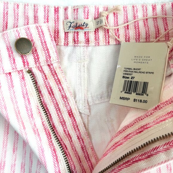 Faherty Topsail Shorts Womens 27 Pink Railroad Stripe High Rise Pockets NEW - Picture 2 of 9